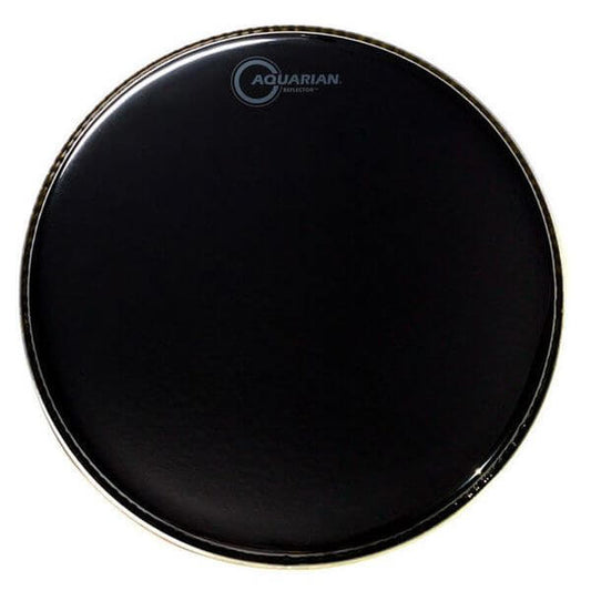 Aquarian 8 inch black reflector drumhead, double ply design, ideal for various music styles.