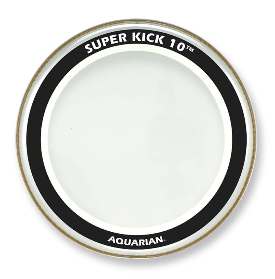 AQUARIAN 22" Super Kick 10 Clear Bass Drumhead featuring a double-ply design with a floating muffling system.