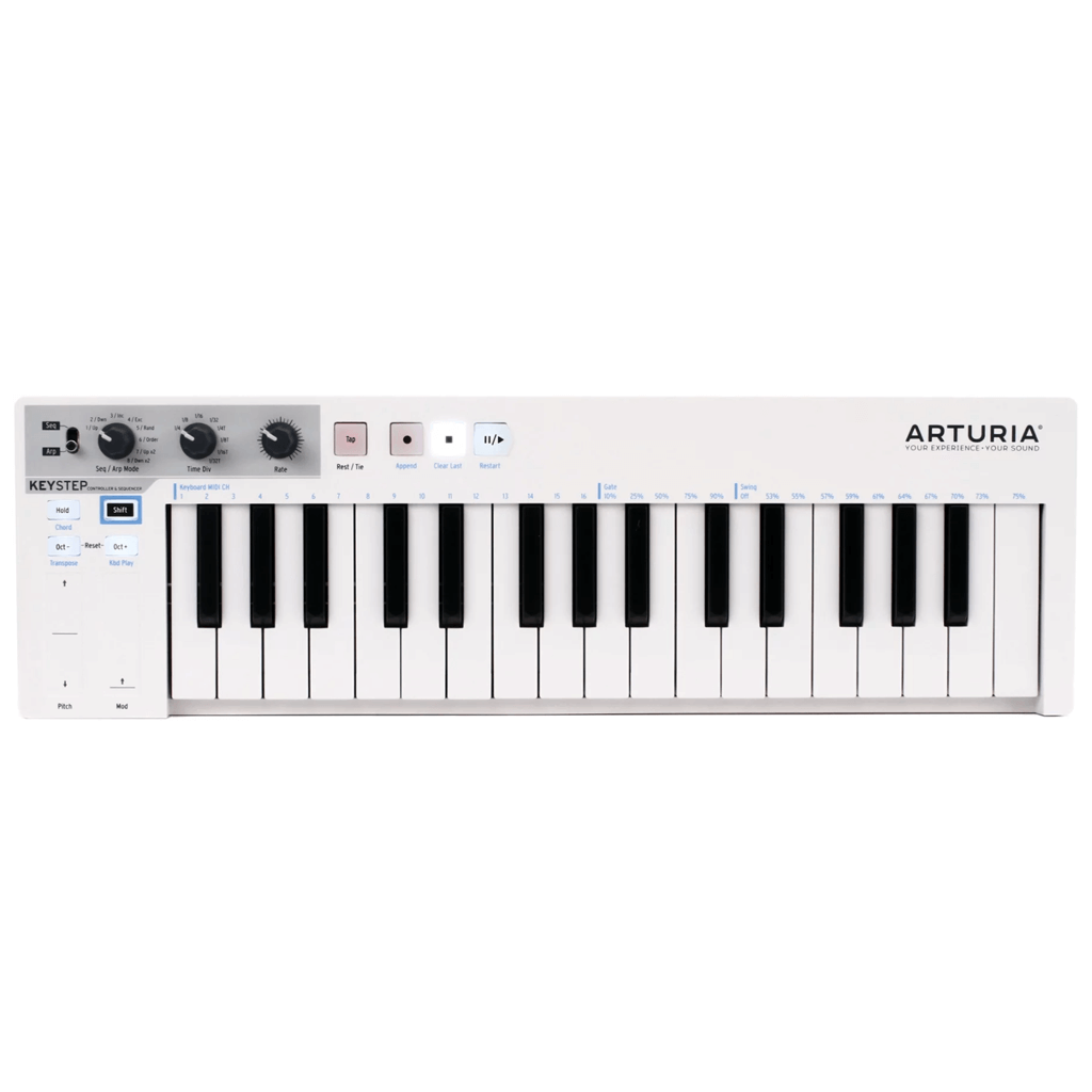 Arturia KeyStep 32-Key USB MIDI Controller and Sequencer, a compact keyboard featuring polyphonic sequencing.