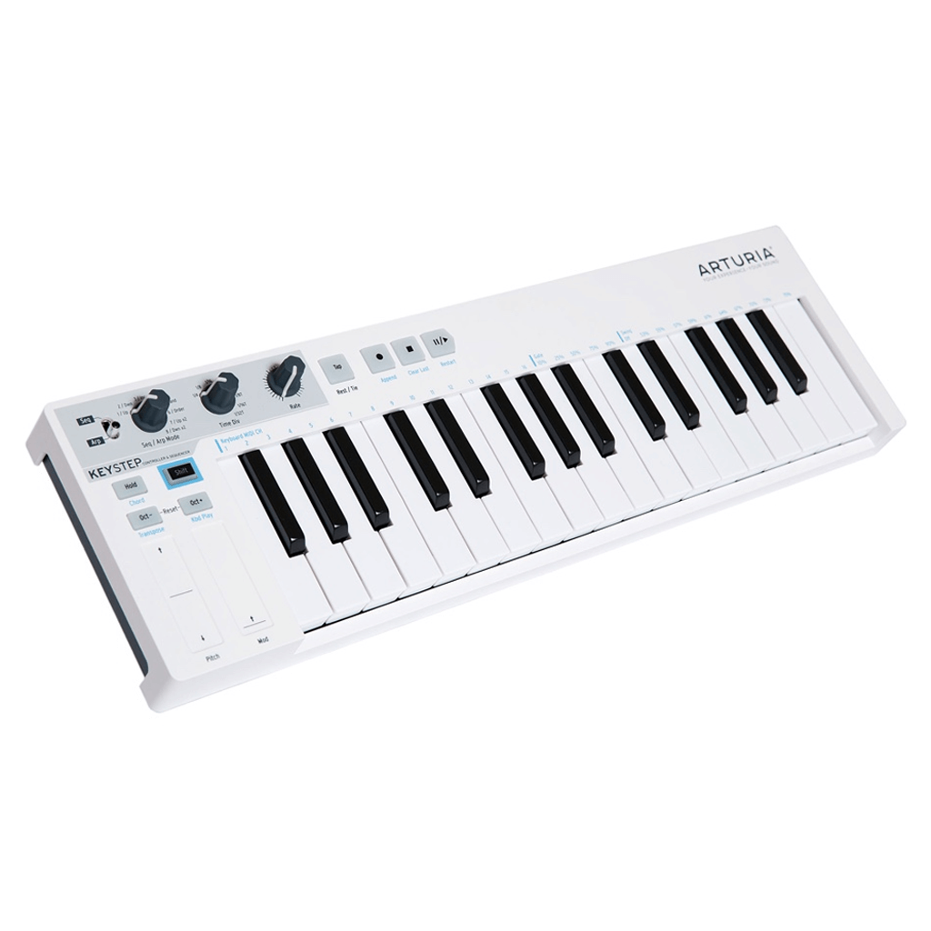 Arturia KeyStep 32-Key USB MIDI Controller and Sequencer, a compact keyboard featuring polyphonic sequencing.