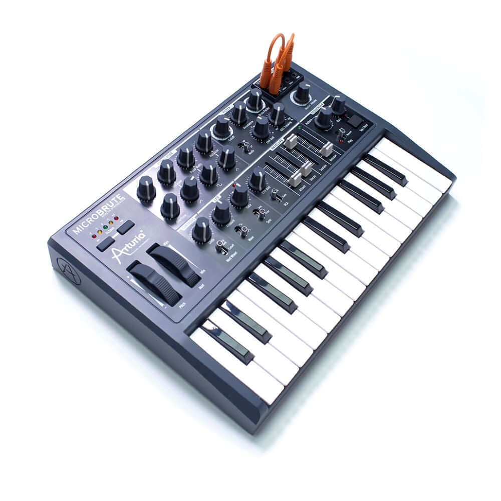 Arturia MicroBrute 25-Note Mini-Key Analog Synthesizer featuring a monophonic design, Steiner-Parker filter, and step sequencer.