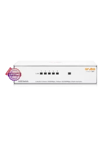 Image of the HPE Instant On 1430 5-Port GbE Switch, showcasing its design and ports.