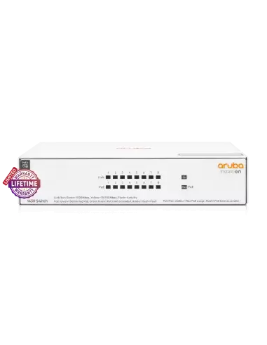 HPE Instant On 1430 8-Port GbE PoE Switch - 64W, a networking device designed for efficient power over Ethernet connectivity.