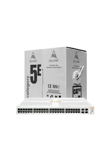 HPE promotional image for the 1930 48G Switch and Acconet CAT5-100 offer.