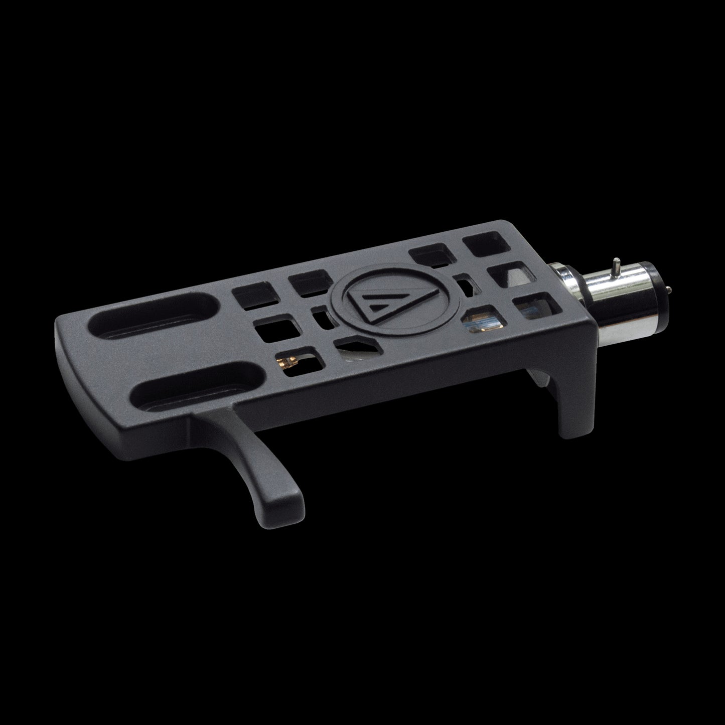 Audio-Technica AT-HS10BK 10g headshell featuring a sleek black finish and gold contacts.