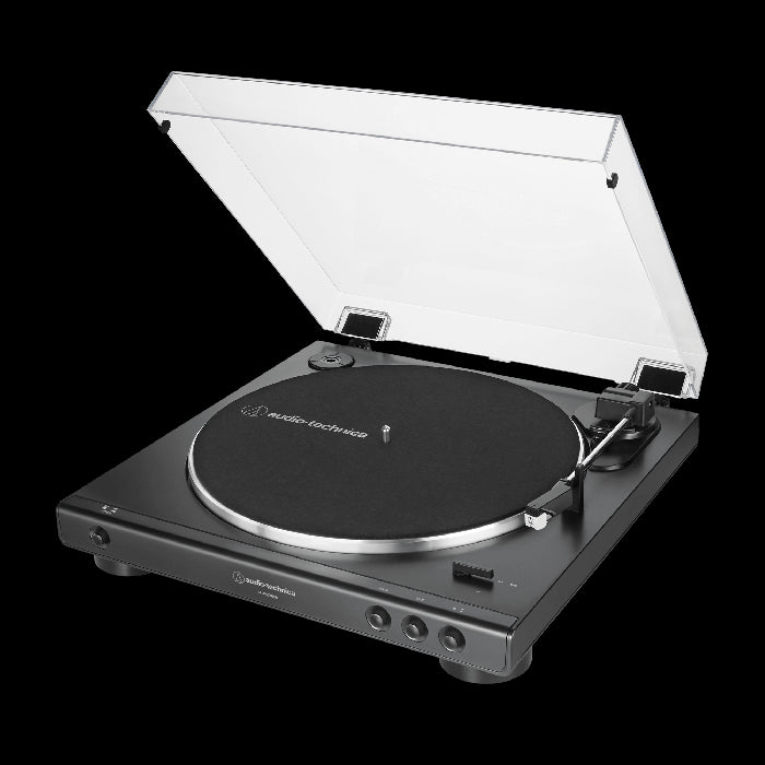 Audio-Technica AT-LP60XUSB-GM Fully Automatic Belt-Drive USB Turntable showcasing its sleek design and functionality.
