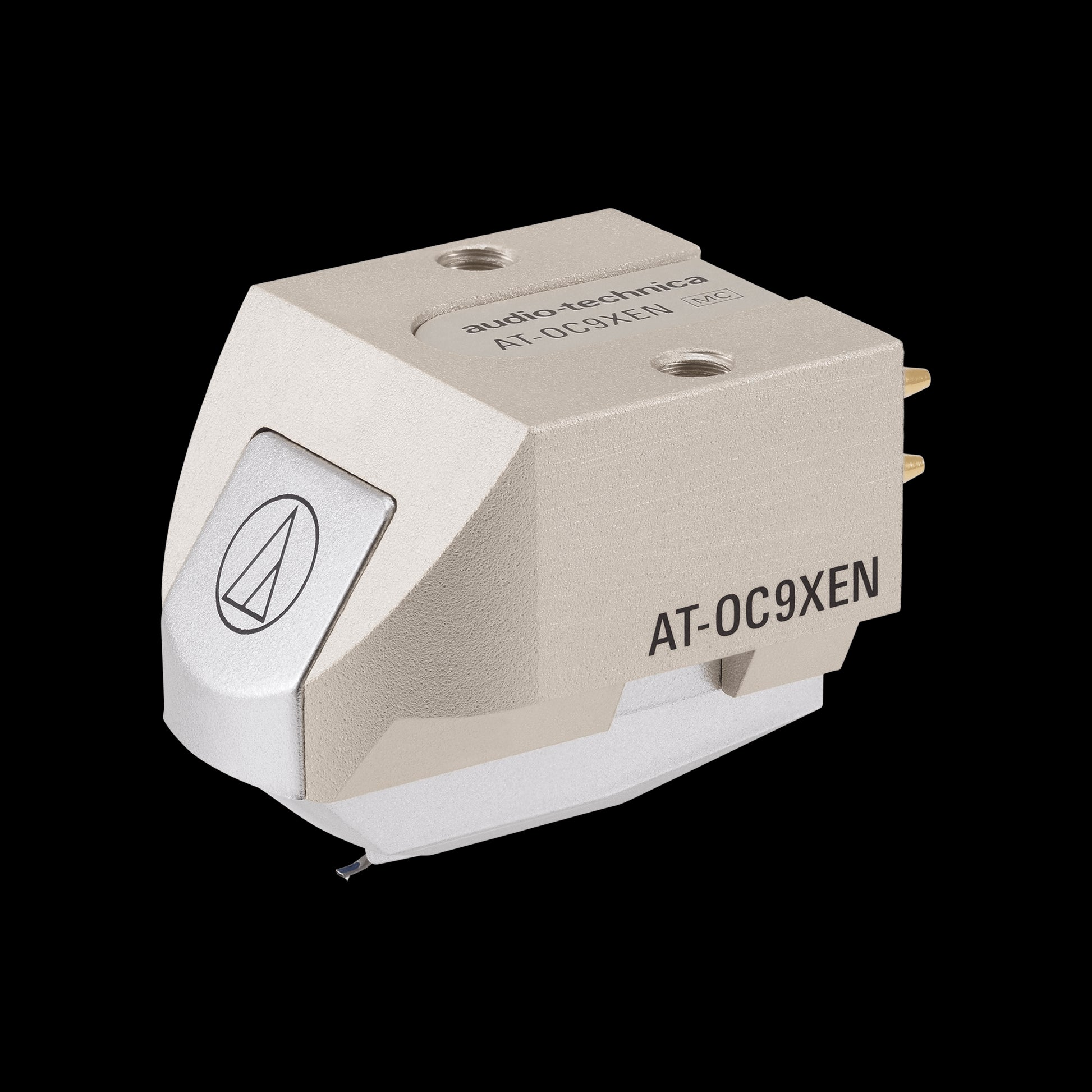 Audio-Technica AT-OC9XEN Dual Moving Coil Cartridge with Elliptical Nude Stylus displayed on a neutral background.