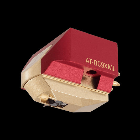 Audio-Technica AT-OC9XML Dual Moving Coil Cartridge with MicroLinear Stylus displayed on a white background.