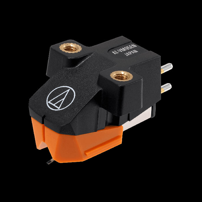 Audio-Technica AT-VM95EN cartridge featuring a nude elliptical stylus, displayed against a neutral background.