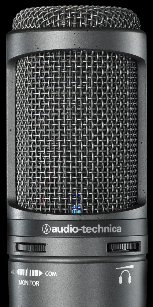 Audio-Technica AT2020USB+ USB Cardioid Condenser Microphone with Headphone Output displayed from the bottom view.