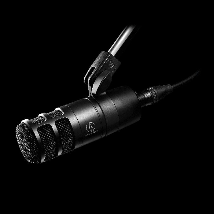 Audio-Technica AT2040 Hypercardioid Dynamic Podcast Microphone on a white background.