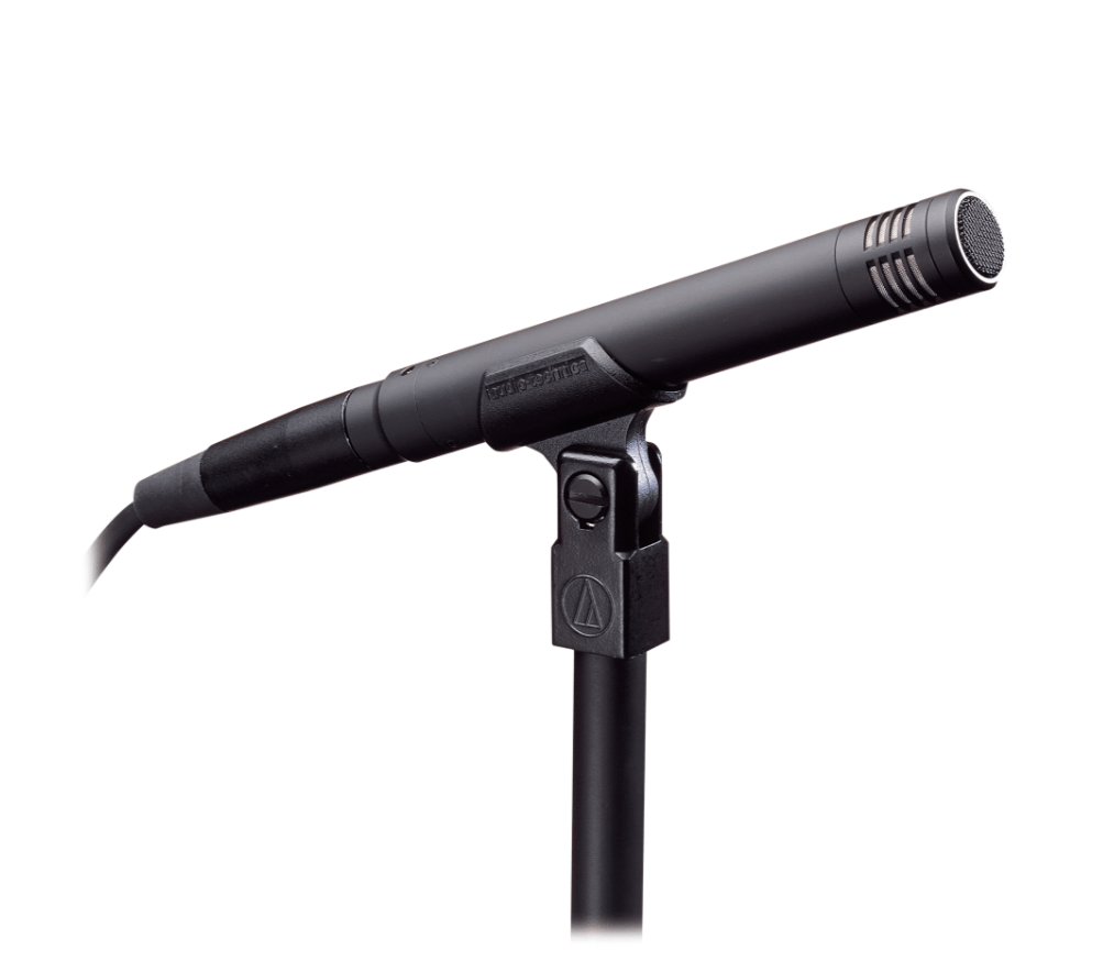 Audio-Technica AT4041 Cardioid Condenser Microphone for professional recording and live sound on a microphone stand