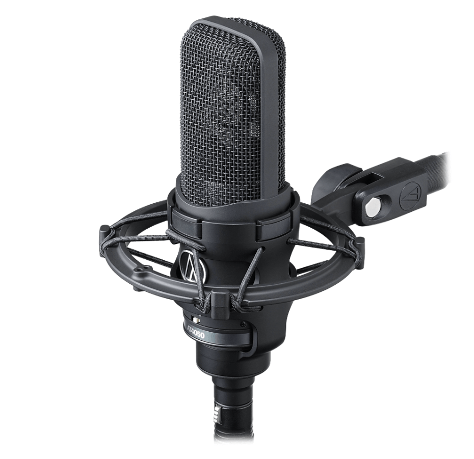 Audio-Technica AT4050 Multi-pattern Condenser Microphone for professional studio and live use on a shock mount