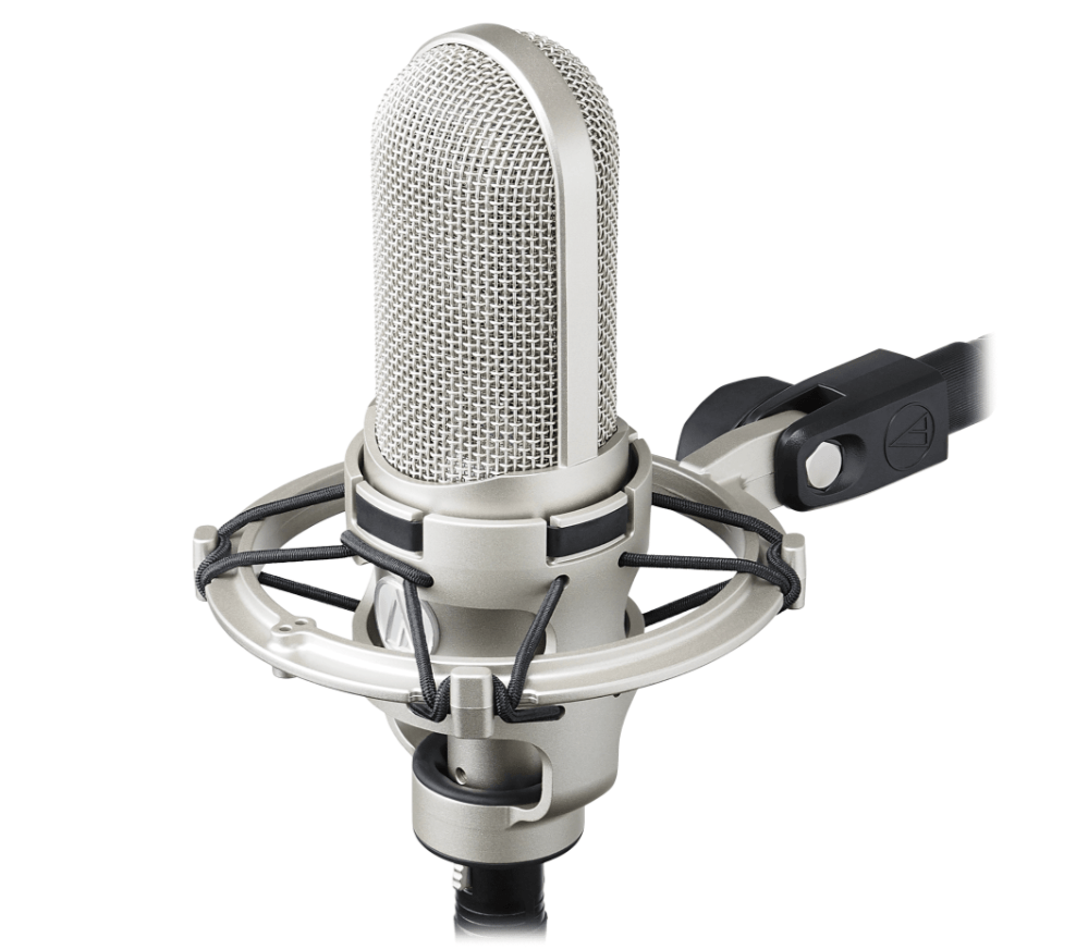 Audio-Technica AT4080 Phantom-powered Bidirectional Ribbon Microphone for professional studio and live use on a shock mount