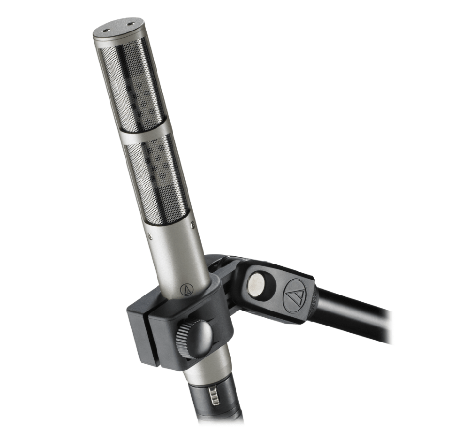 Audio-Technica AT4081 Phantom-powered Bidirectional Ribbon Microphone for professional recording and live sound on a clamp