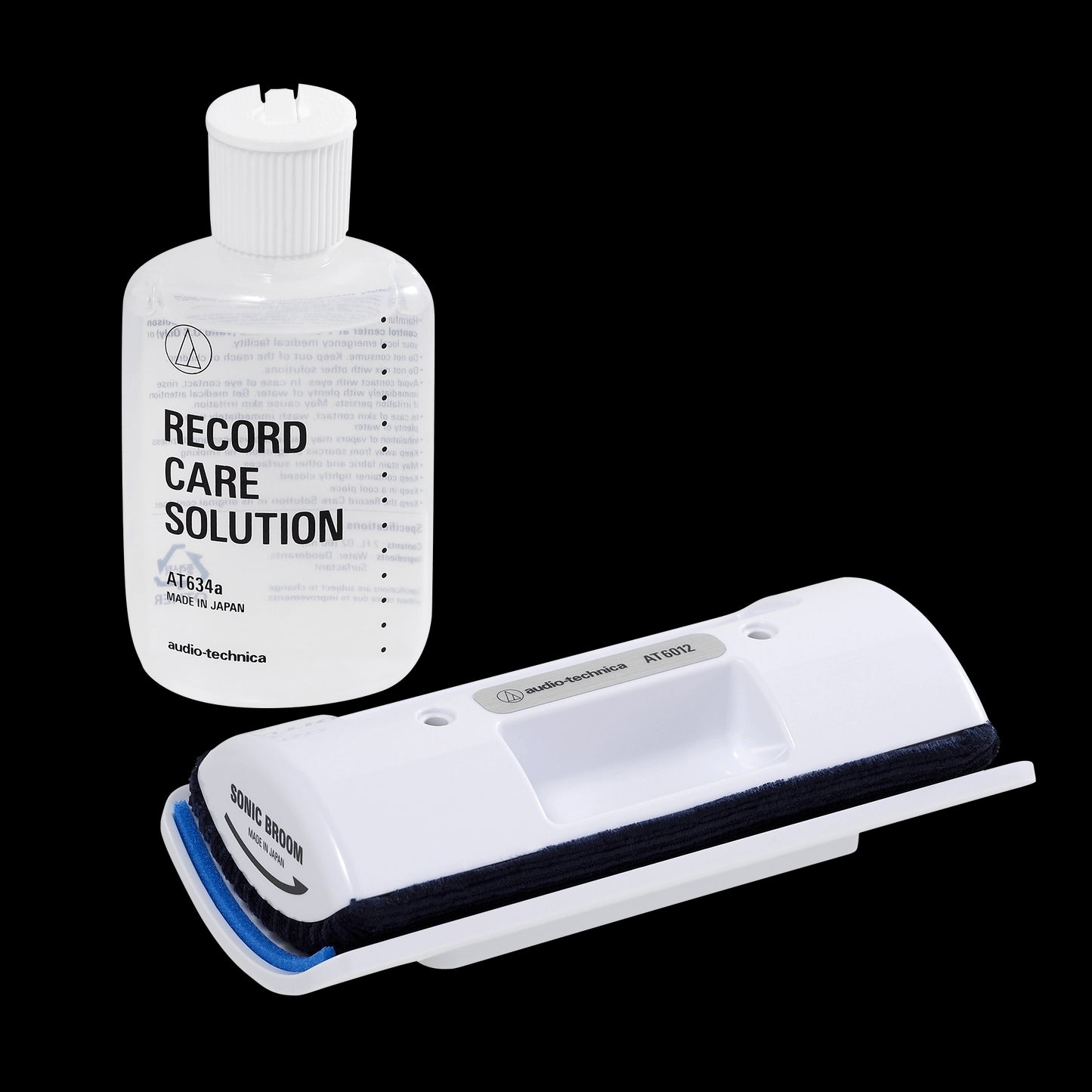Audio-Technica AT6012 Record Care Kit including cleaning solutions and accessories for vinyl records.