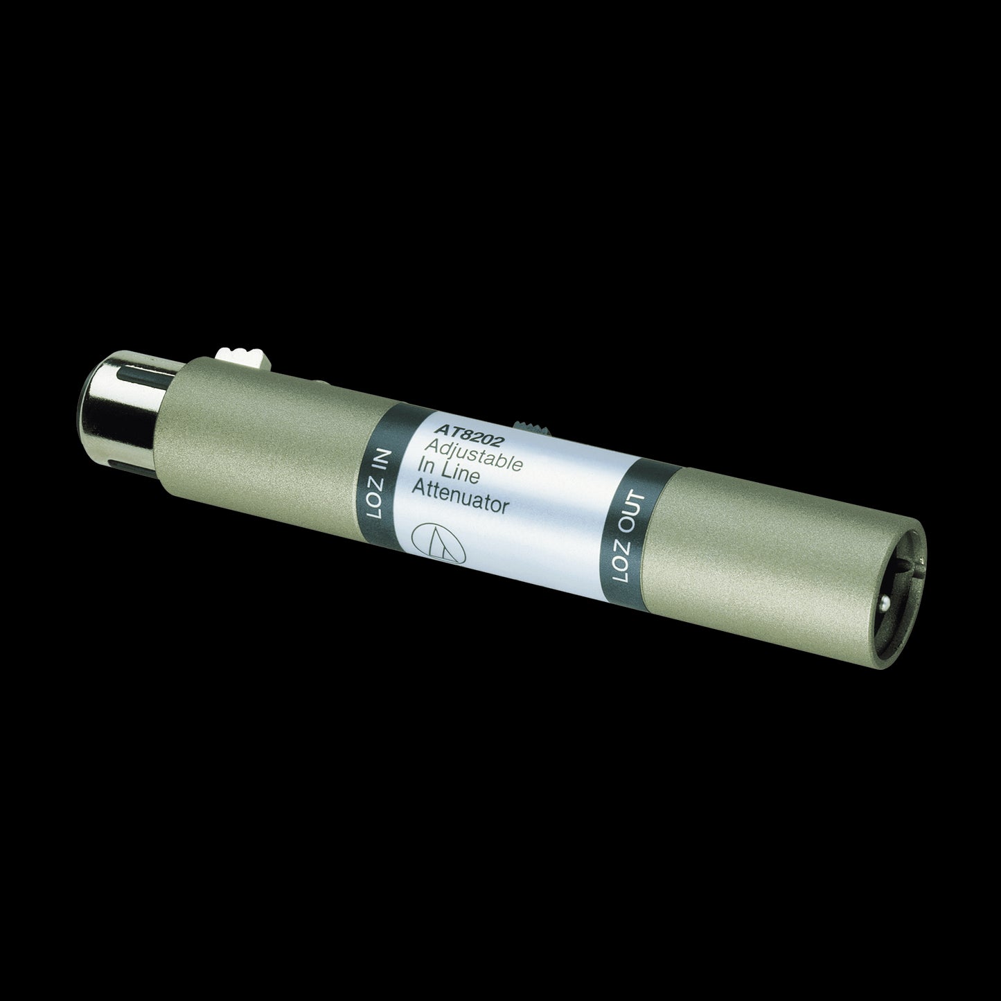 Audio-Technica AT8202 Adjustable In-Line Attenuator with a sleek design, showcasing its adjustable features.