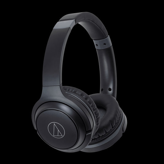 Audio-Technica ATH-S200BT-BK Wireless On-Ear Headphones in black, showcasing a sleek design and powerful sound quality.