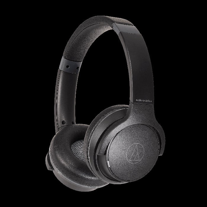 Audio-Technica ATH-S220BT-BK Lightweight Wireless Headphones in black, showcasing its sleek design and features.