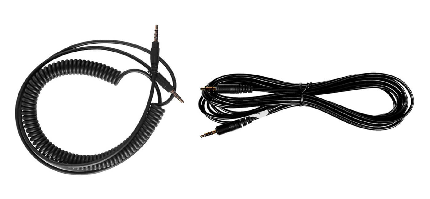 Image of the Atlona AT-CAP-SP100 Cascade Cable designed for Captivate Speakerphones, showcasing both coiled and fixed length options.
