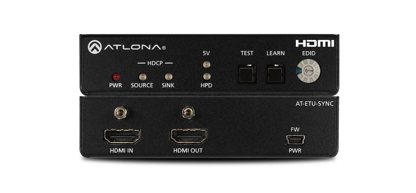 Atlona EDID Emulator designed for 4K HDR HDMI signals, showcasing its sleek design and functionality.