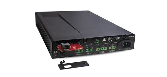 Atlona Gain 120 Power Amplifier featuring 120W output for low and high impedance applications, showcasing its design and features.