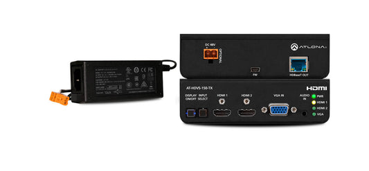Atlona HDVS-150-TX-PSK three-input HDBaseT transmitter with VGA and HDMI ports for projectors.
