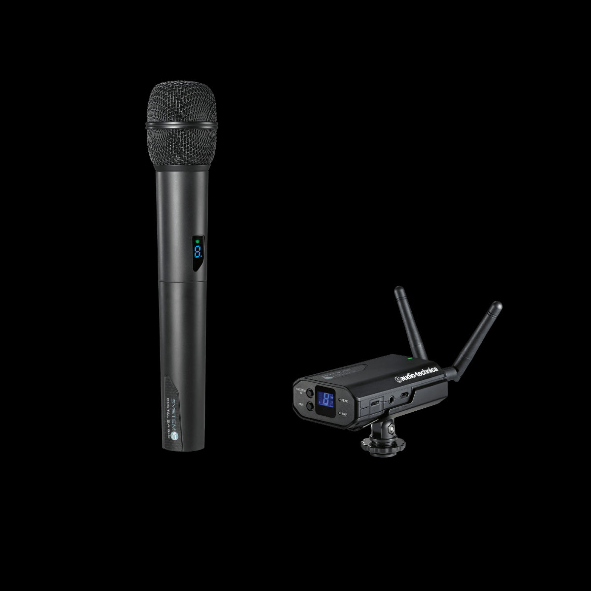 Audio-Technica ATW-1702 System 10 Camera-Mount Wireless System featuring ATW-T1002 Handheld Transmitter and Receiver.
