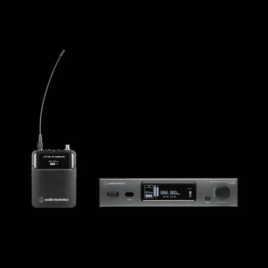 Audio-Technica ATW-3211DE2 3000 Series Wireless System featuring ATW-R3210 Receiver and ATW-T3201 Body-Pack Transmitter in DE2 Frequency Band.