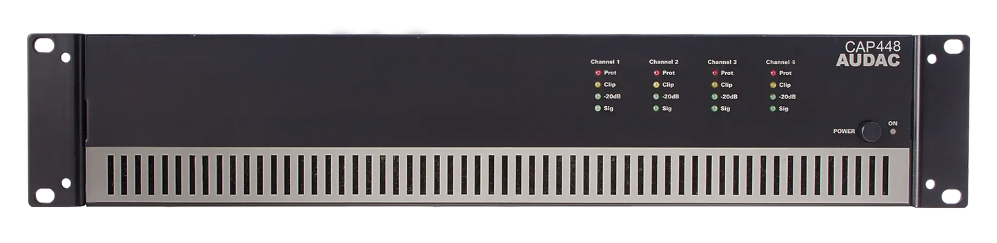 AUDAC CAP448 Quad-Channel Power Amplifier with 4 channels of 480W power output designed for 100V systems.