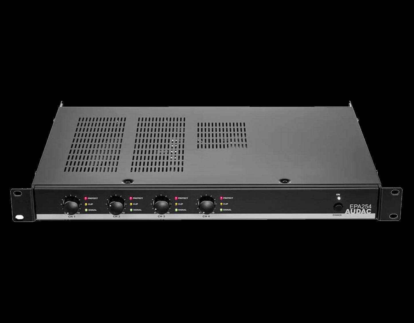 Audac Quad-channel Class-D amplifier with four channels of 250W power and crossover functionality.
