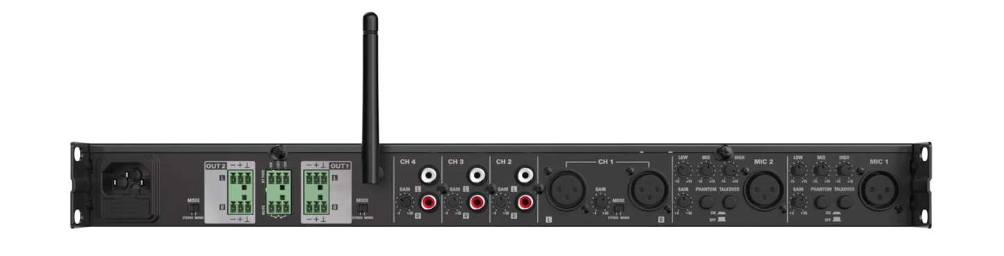 AUDAC PRE126 Two Zone 6 Channel Stereo Preamplifier back view with Bluetooth connectivity features.