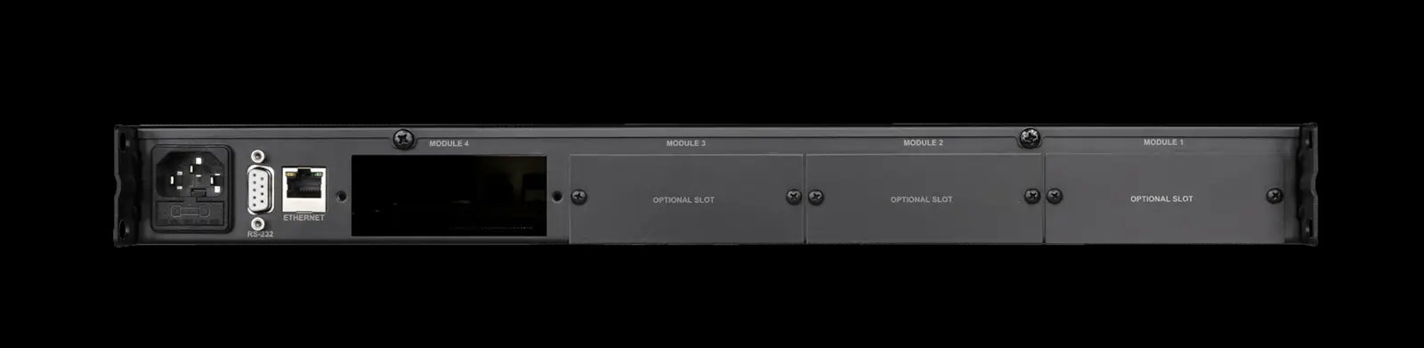 Back view of the Audac SourceCon professional modular audio system showcasing its connectivity options.