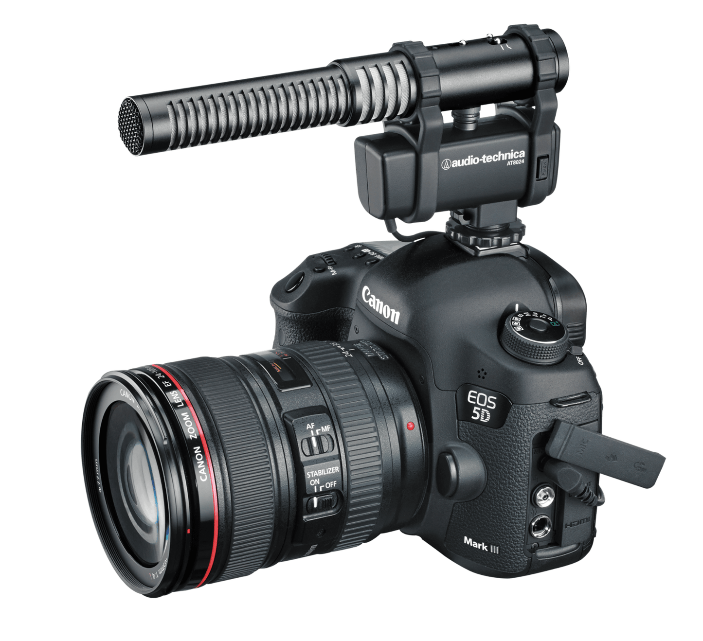 Audio-Technica AT8024 - Stereo/Mono Camera-Mount Condenser Microphone on a camera