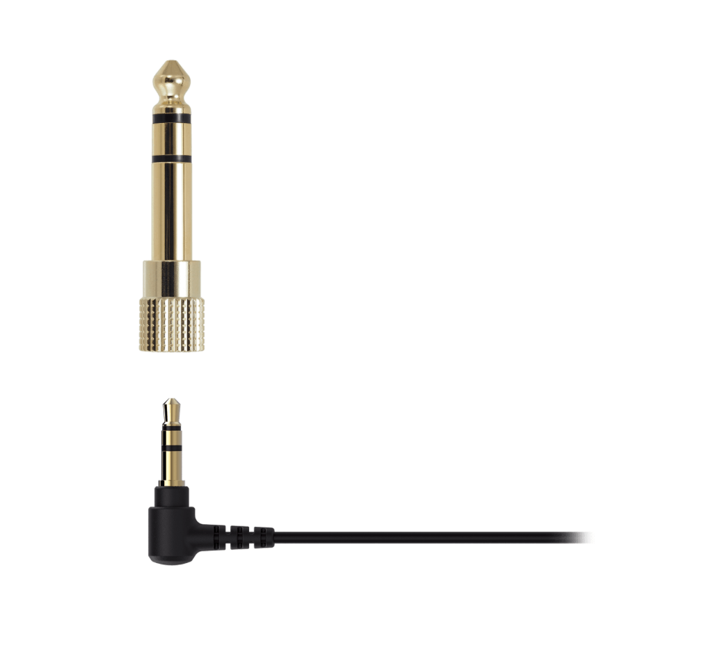 Input connector view of the Audio-Technica ATH-E50 in-ear headphones with detachable cable and multiple eartips for customized comfort.