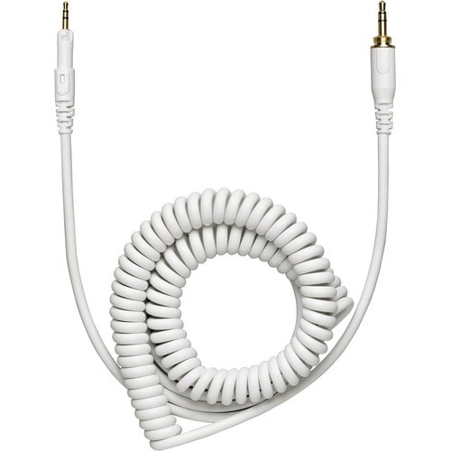 Cable for the Audio-Technica ATH-M50xWH headphones displayed with swiveling earcups and three detachable cables for versatile studio use.