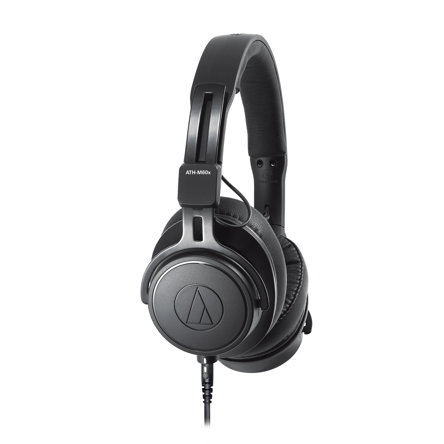 Close view of the Audio-Technica ATH-M60x Professional Monitor Headphones, designed for critical studio monitoring and broadcasting.