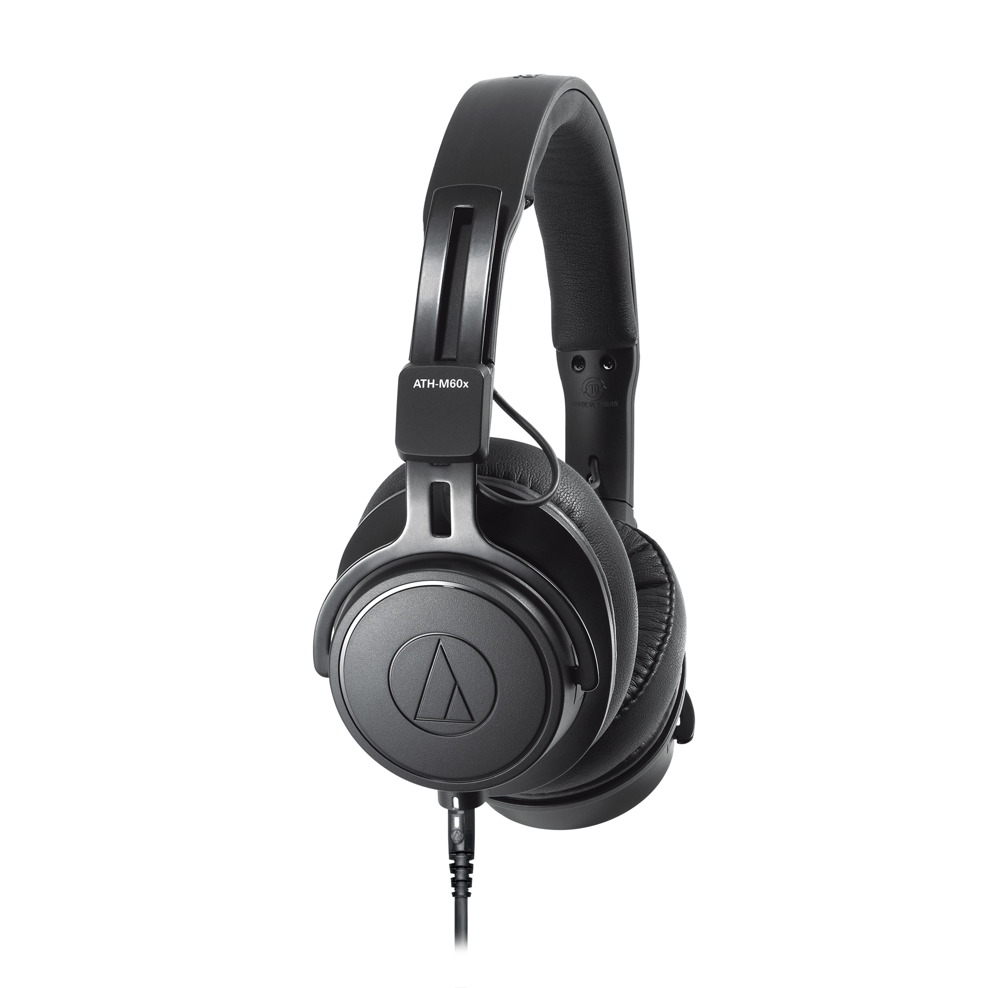 Close view of the Audio-Technica ATH-M60x Professional Monitor Headphones, designed for critical studio monitoring and broadcasting.