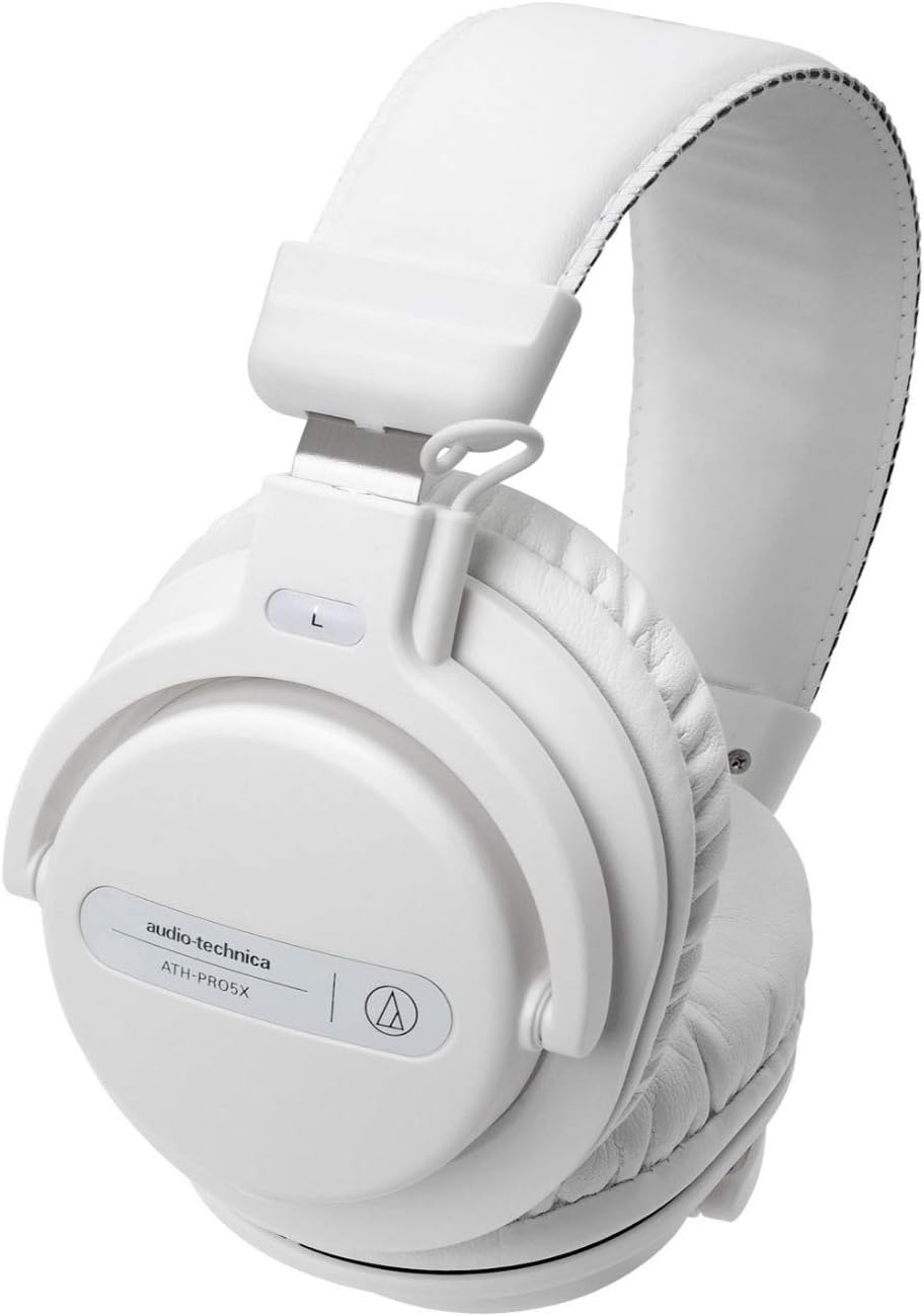 Close view of the Audio-Technica ATH-PRO5X headphones in black, featuring robust construction and versatile, detachable cables for professional DJing.
