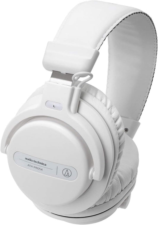 Close view of the Audio-Technica ATH-PRO5X headphones in black, featuring robust construction and versatile, detachable cables for professional DJing.