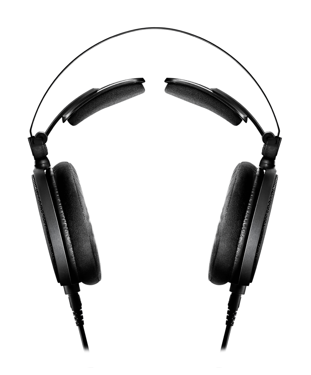 Front view of the Audio-Technica ATH-R70x headphones showcasing their lightweight design and aluminum honeycomb mesh housings for natural sound.