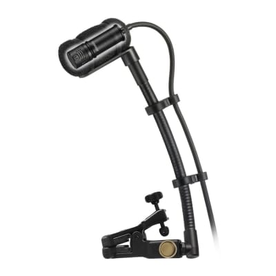 An Audio-Technica PRO35 clip-on microphone alone from the side