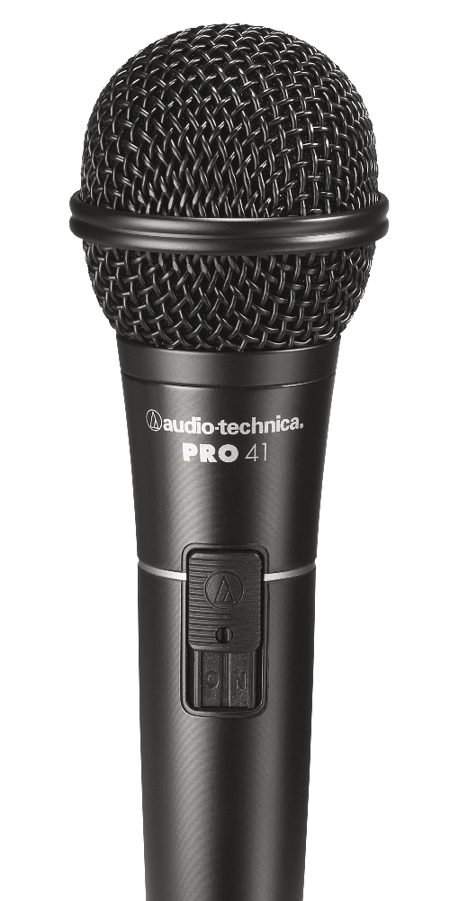 The Audio-Technica PRO41 microphone close up delivering crystal-clear vocal performance during a live event.