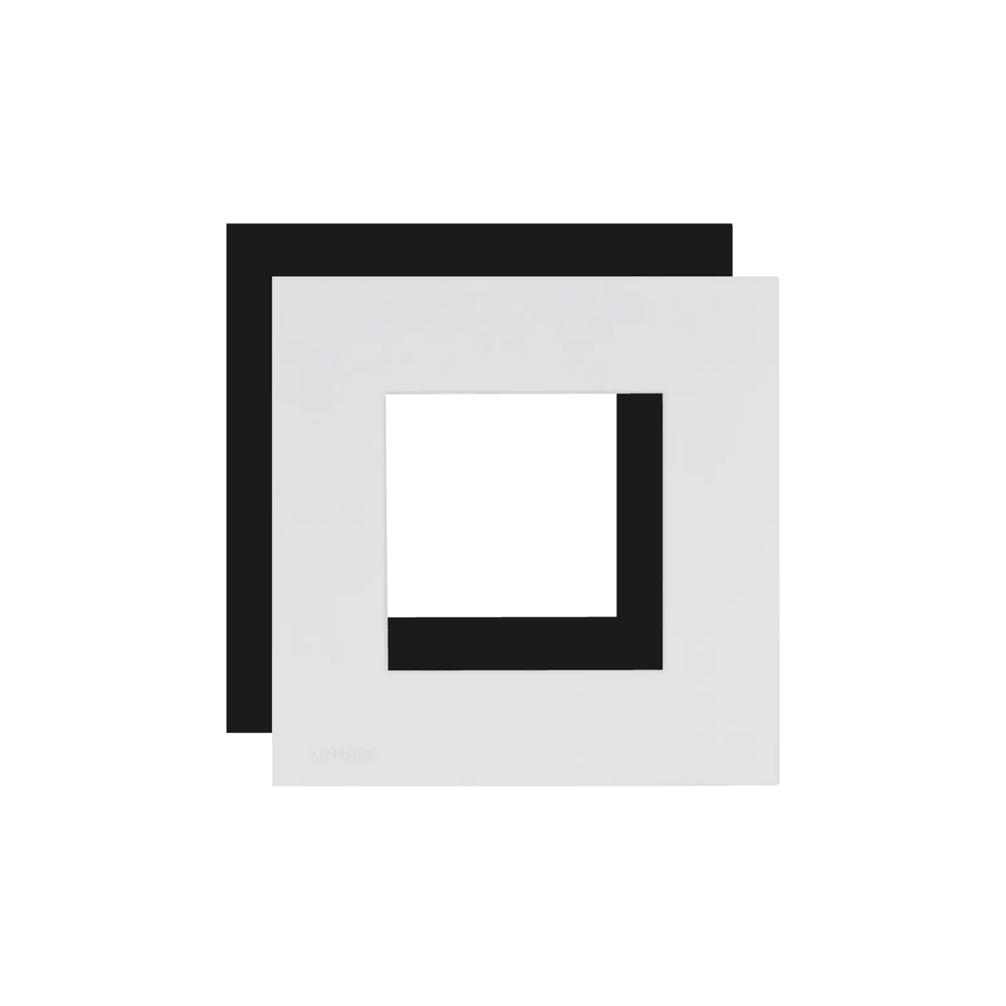 AUDAC CF45SH Cover Frame in black, designed for 45 x 45 mm installations, featuring integrated hooks.