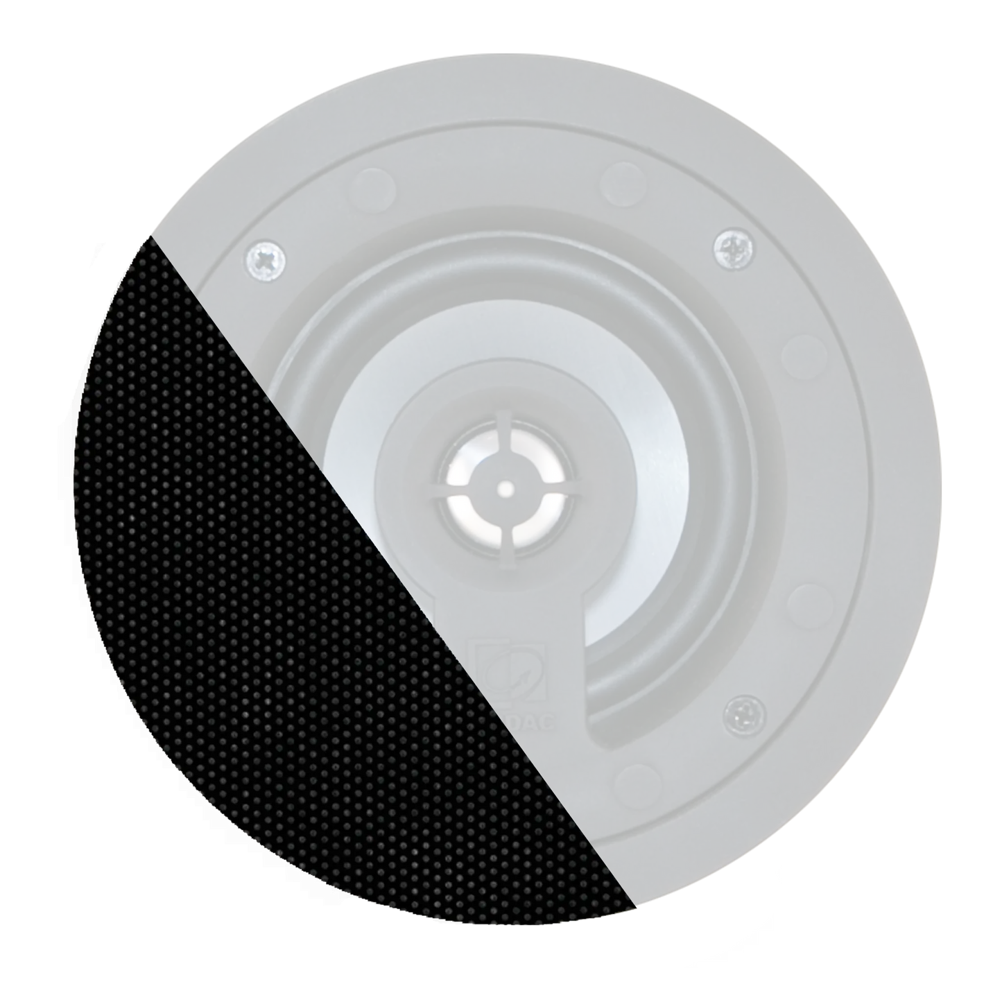 AUDAC GLC06 front grill for CELO6 in black color, featuring RAL9005 finish and logo.