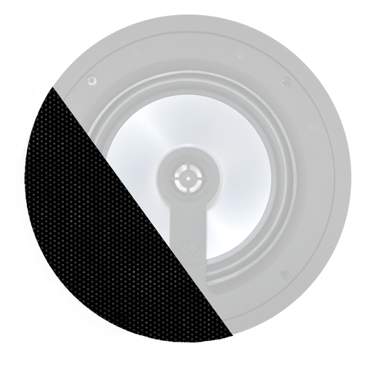 Front grill for AUDAC CELO8 speakers in black color with RAL9005 finish and logo.