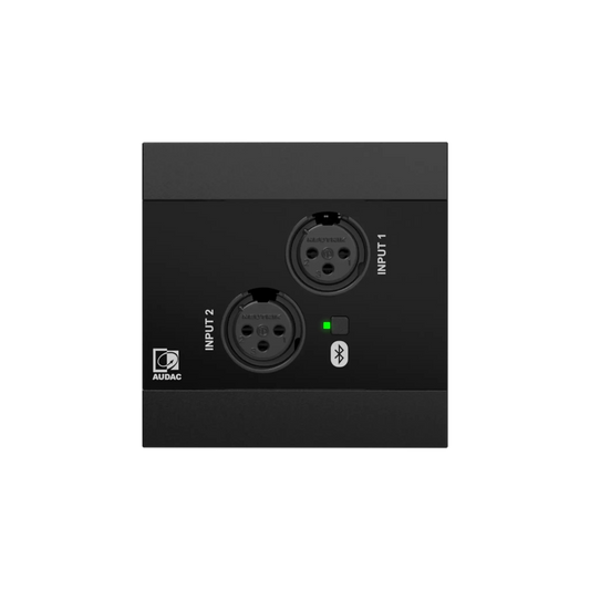 AUDAC NWP220 Network Input Panel featuring 2 XLR inputs and Bluetooth connectivity in a sleek black design.
