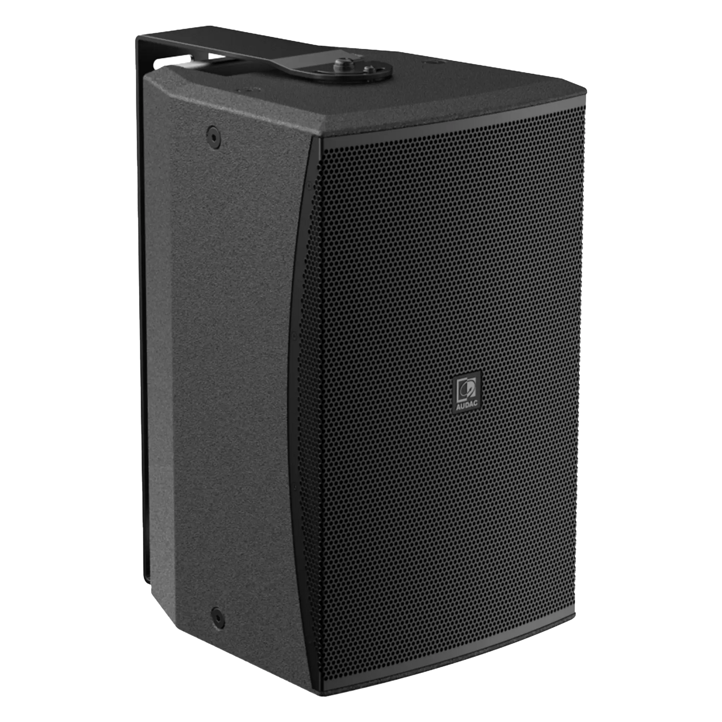 AUDAC VEXO110 10-inch high performance 2-way loudspeaker in black, showcasing its sleek design and professional audio capabilities.