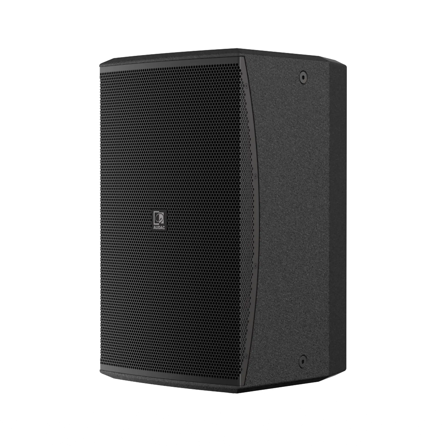 AUDAC VEXO110 10-inch high performance 2-way loudspeaker in black, showcasing its sleek design and professional audio capabilities.