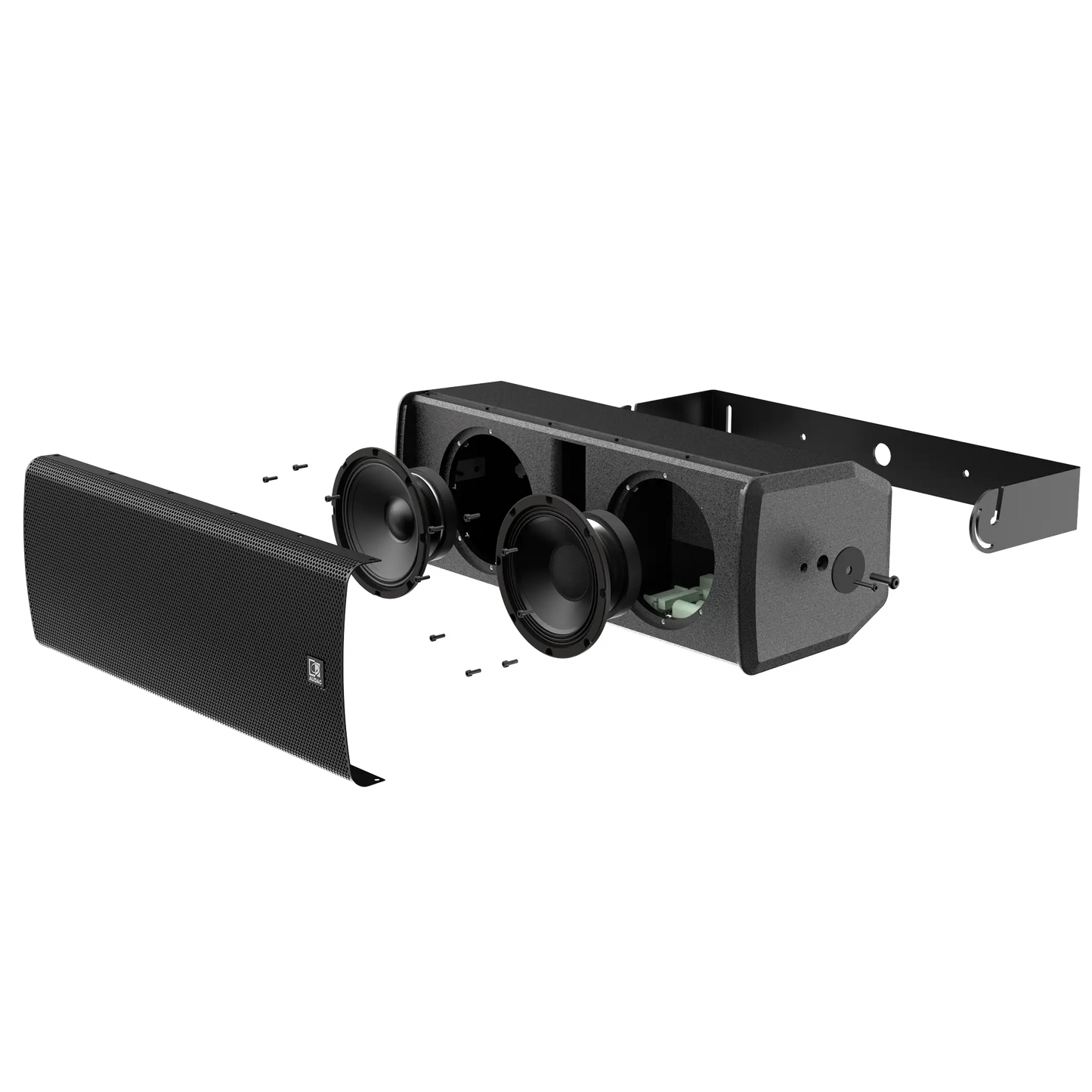 AUDAC VEXO208 Compact 8-Inch High Performance 3-Way Loudspeaker in black, showcasing its design and features.